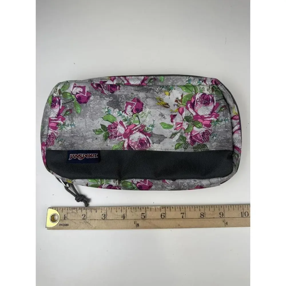 Jansport Concrete Gray Pink Floral Girls Pencil Calculator Bag Multi School